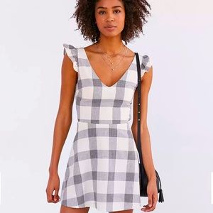 Native Youth Gingham Frill-Sleeve Mini Dress